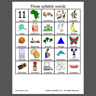 Common Three Syllable Words